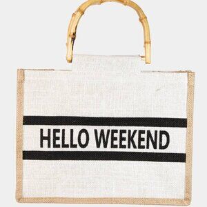 NWT Bamboo Handle Hello Weekend Small Tote Bag